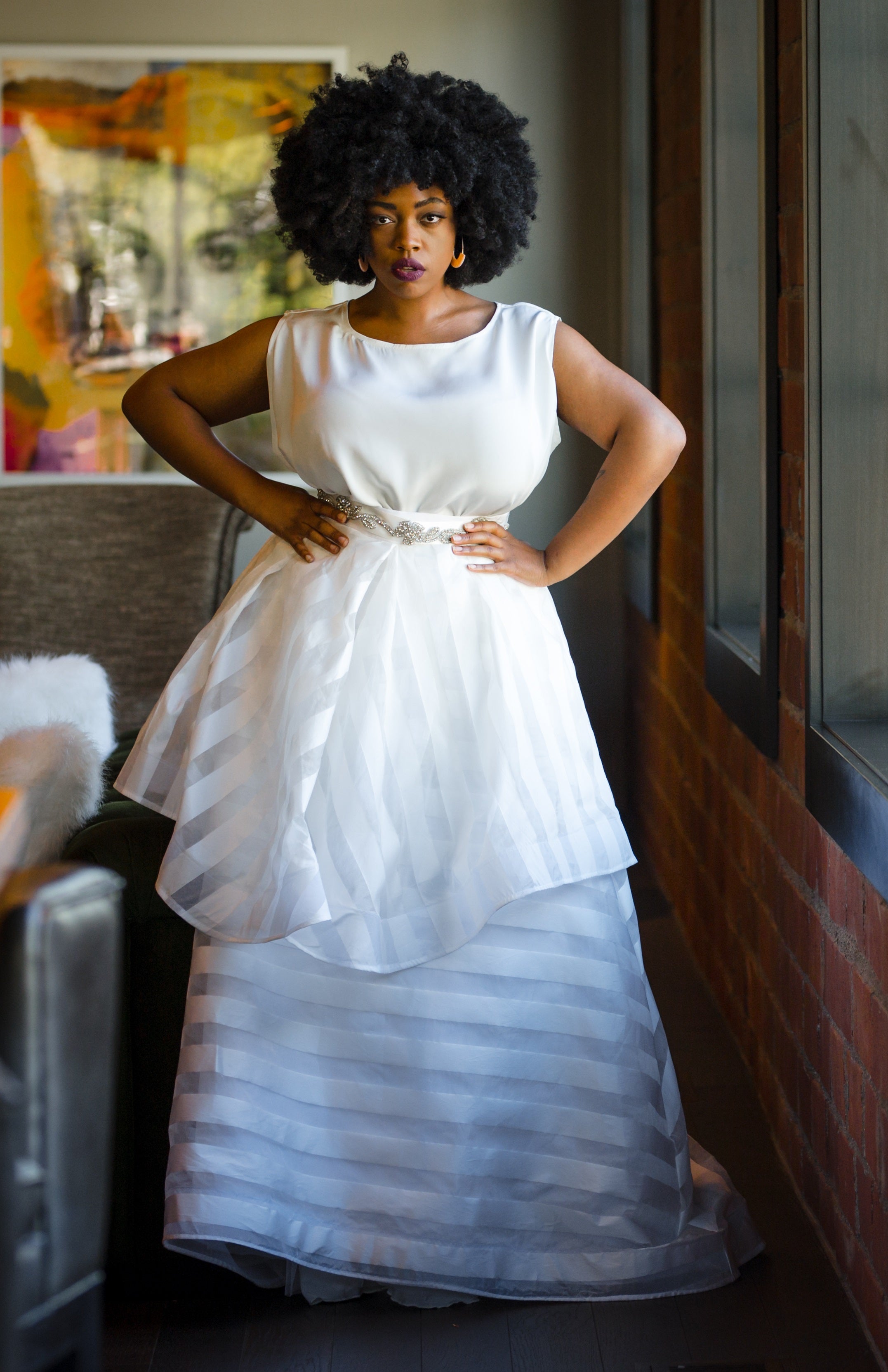 Stunning wedding dress using striped ...